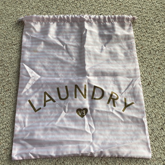 Victoria's Secret Handbags - Victoria secret laundry pink & white stripe satin travel bag rare